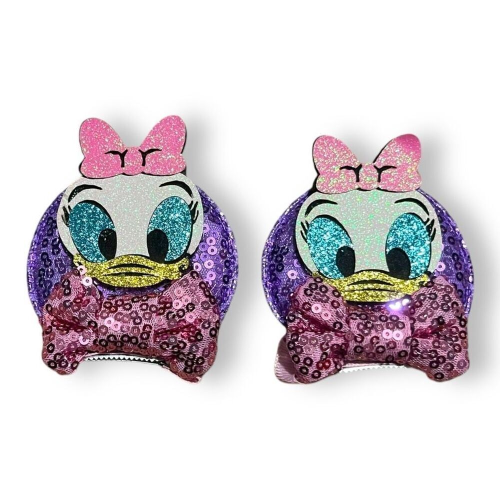New Disney Inspired Red Sequin Bow Mouse Ears Hair Clips Barrettes